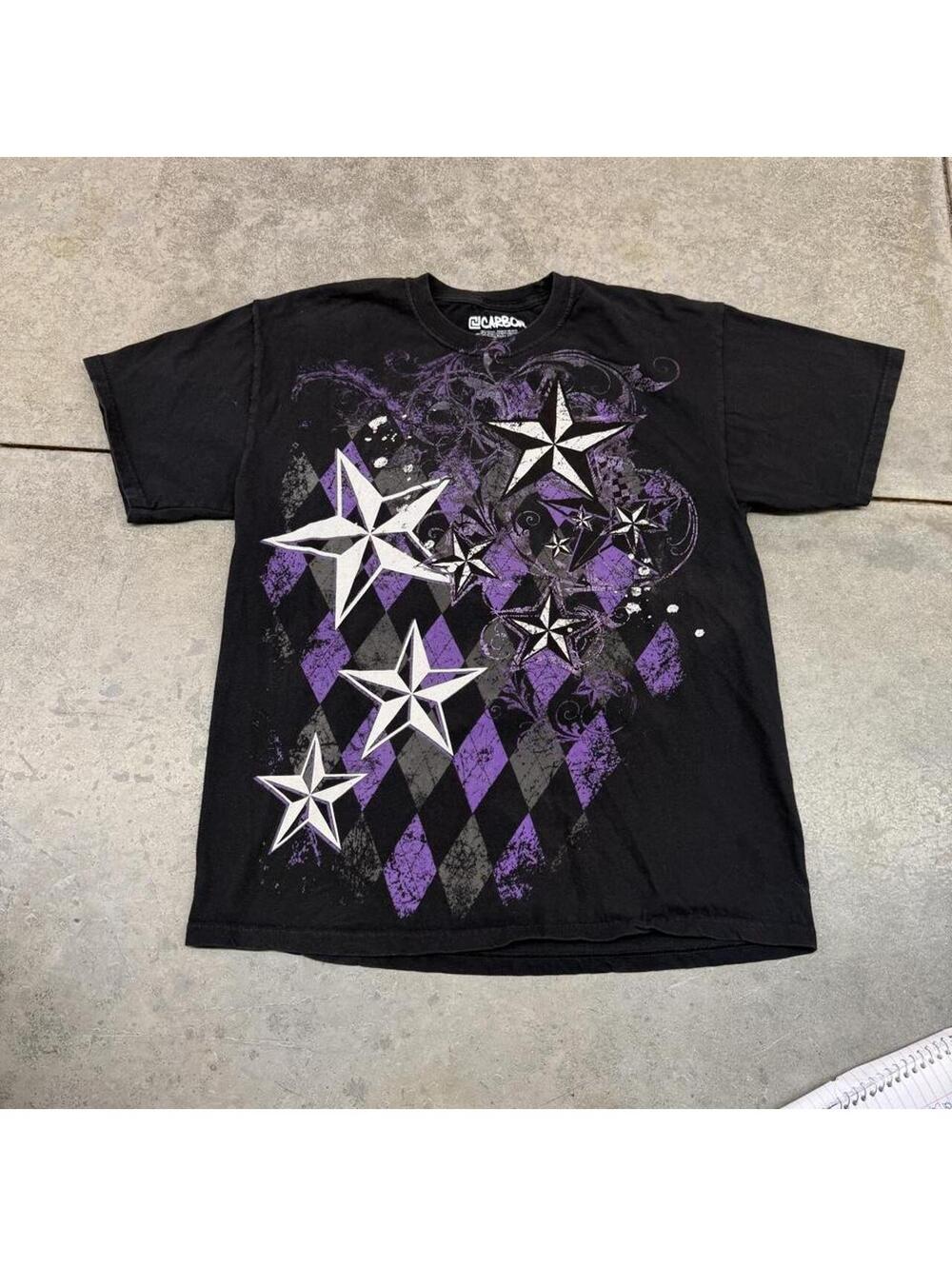 vintage spade stars checkerboard black and purple shirt size large